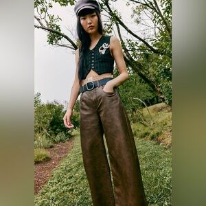 FREE PEOPLE WE THE FREE MISHA VEGAN PANTS FAUX LEATHER SIZE 30 IN BROWN